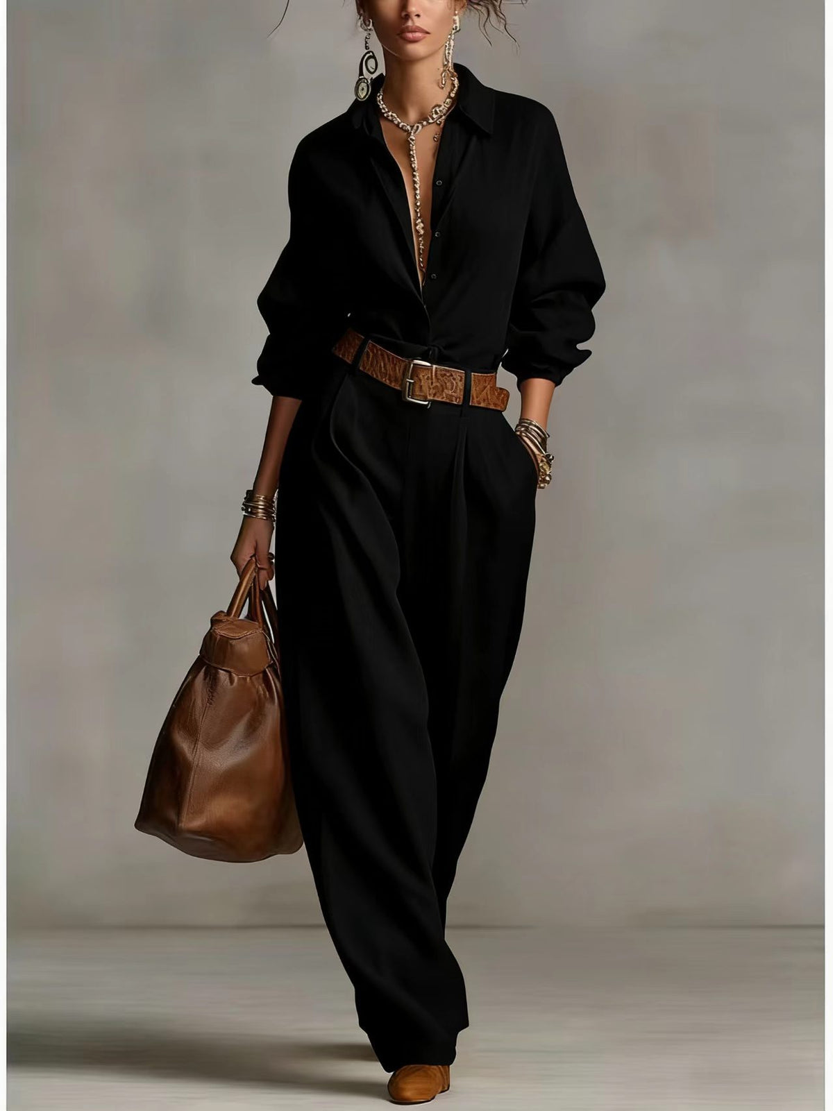 Women's Casual Blouse & Wide Leg Pants Two Piece Set