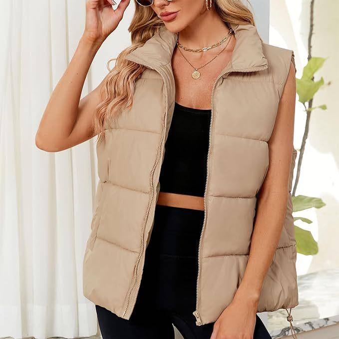 Women's Quilted Puffer Vest Stand Collar Sleeveless Jacket
