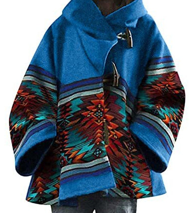 Women's Aztec Print Oversized Wool Blend Coat