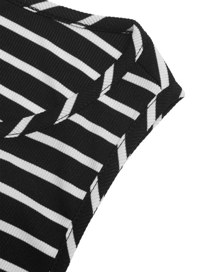 Striped Sleeveless Maxi Dress Split Back Open-Back Summer Dress