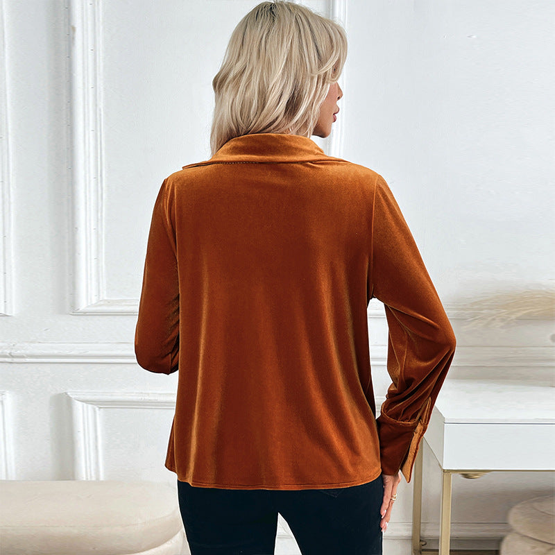 Temperament Vintage Velvet Shirt Elegant Swingneck Women's Shirt