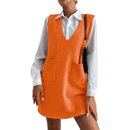 Women's Sleeveless Knit V-Neck Sweater Vest Dress