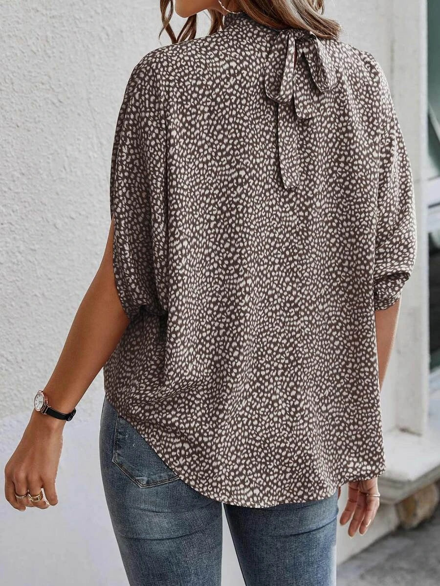 Fashion Abstract Print Dolman Sleeve Tunic Shirt