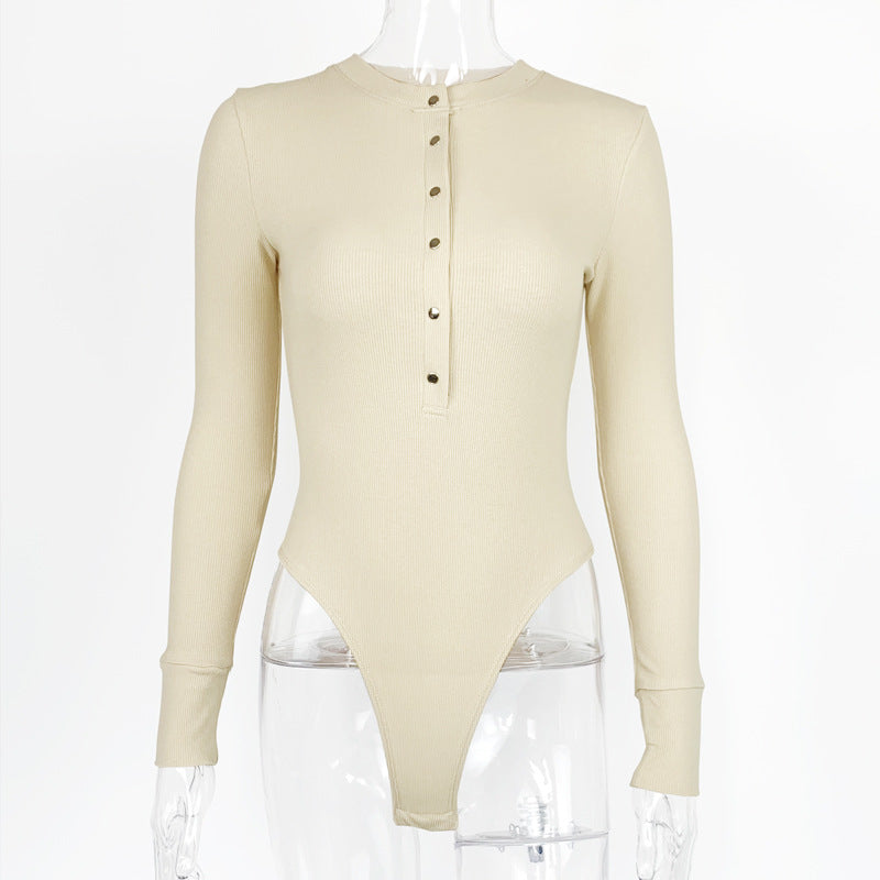 Women's Ribbed Long Sleeve Henley Bodysuit