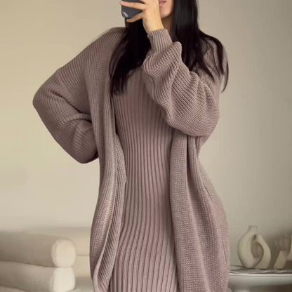 Women's Ribbed Maxi Dress and Cardigan Matching Set