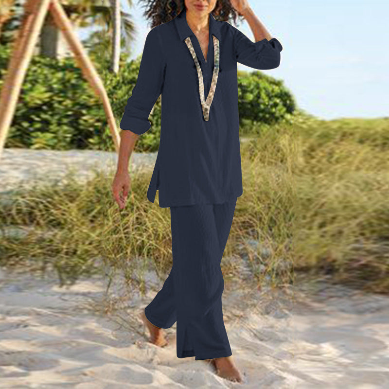 Women's Plus Size Cotton Linen Two Piece Pants Set