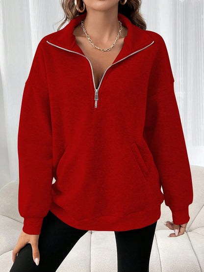 Half Zip Pullover Sweatshirt with Stand Collar – Fall Staple