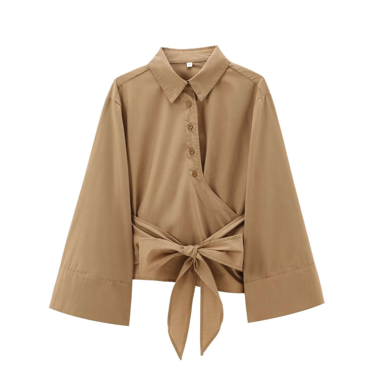 Women's Tie Front Long Sleeve Crop Blouse