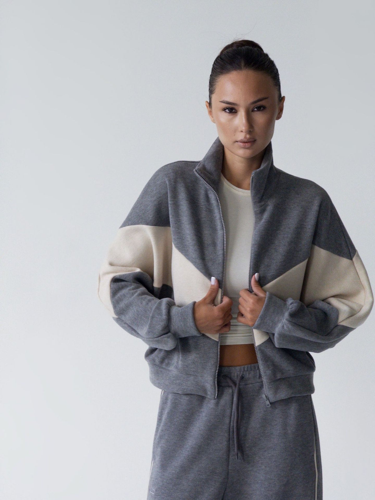 Women's Colorblock Zip Jacket Wide Leg Sweatpants Set