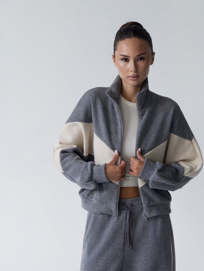 Women's Colorblock Zip Jacket Wide Leg Sweatpants Set