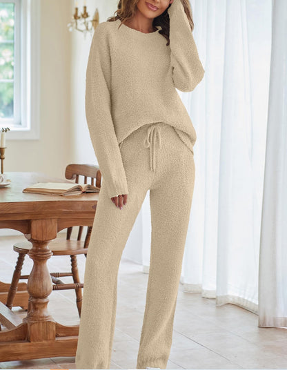 Women's Cozy Knit Two Piece Lounge Set Long Sleeve Outfit