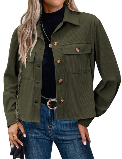 Women's Corduroy Cropped Shacket Button Down Jacket