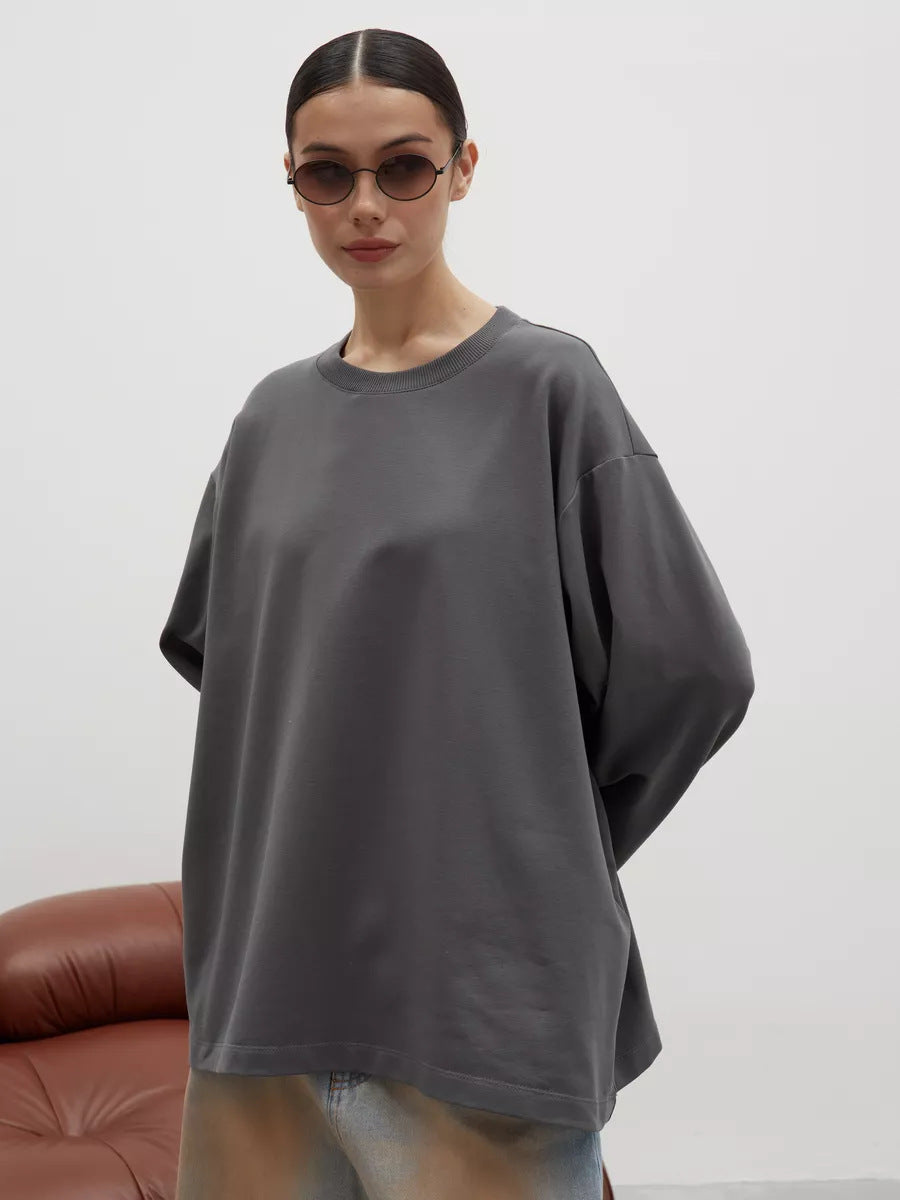 Heavyweight Cotton Long Sleeve Crewneck Oversized T Shirt