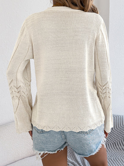 Crochet Knit Tie Front Cardigan Bell Sleeve Top