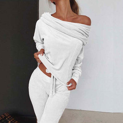 Women's Off Shoulder Velour Lounge Tracksuit Set
