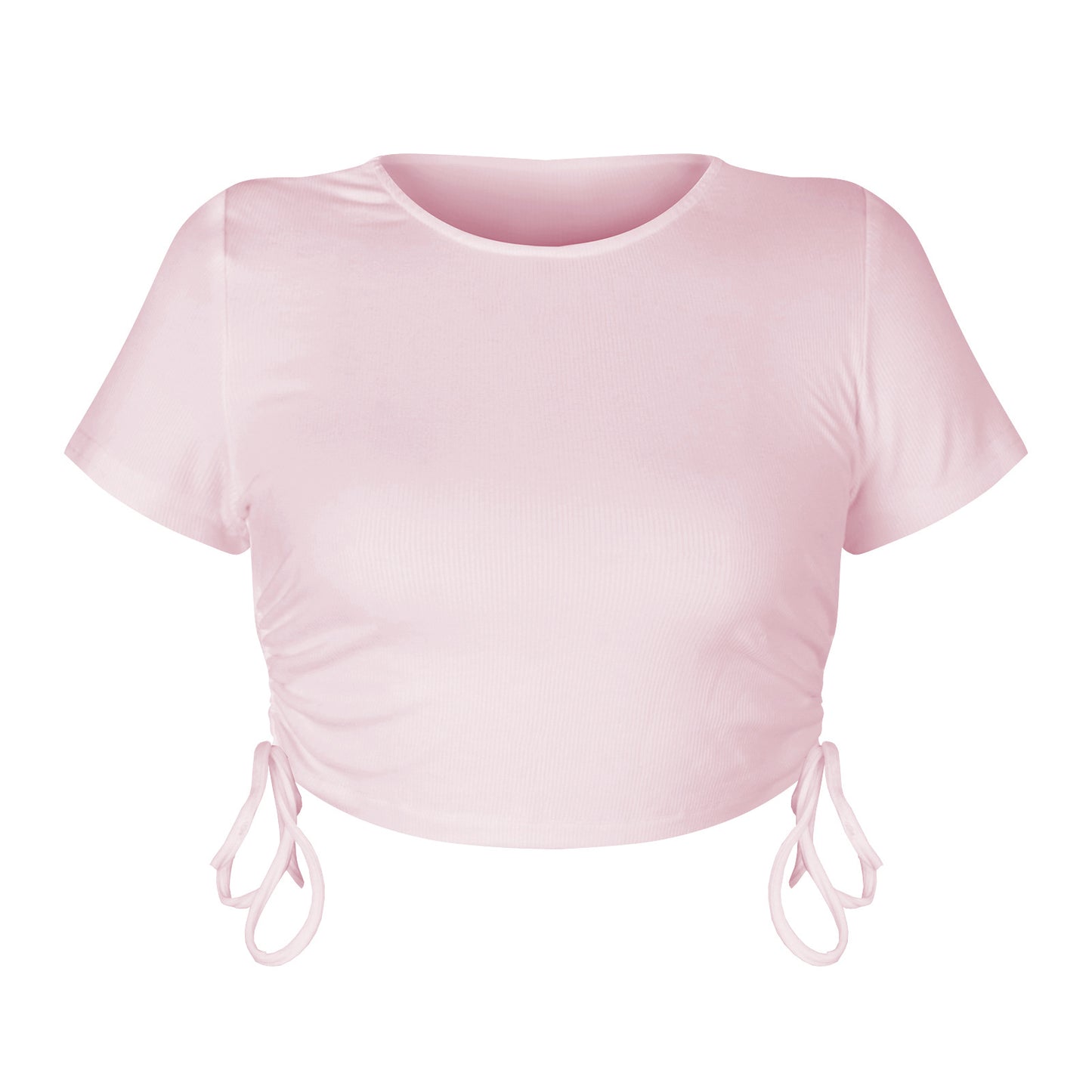 Buttoned Pit Strip Drawstring Short Sleeve T-shirt