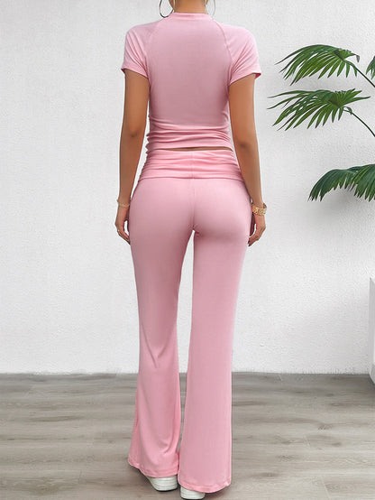 Ribbed Seamless Crop Top and High Waist Lounge Pants Set