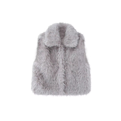 Women's Long Faux Fur Vest Sleeveless Lapel Winter Chic