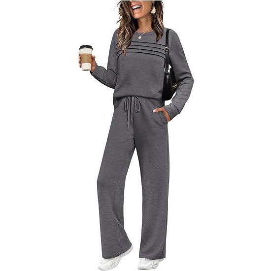 Women's 2 Piece Lounge Set Long Sleeve Wide Leg Pants