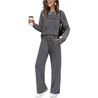 Women's 2 Piece Lounge Set Long Sleeve Wide Leg Pants
