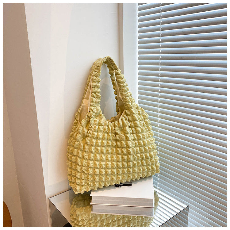 Textured Bubble Knit Shoulder Tote in Rose Pink