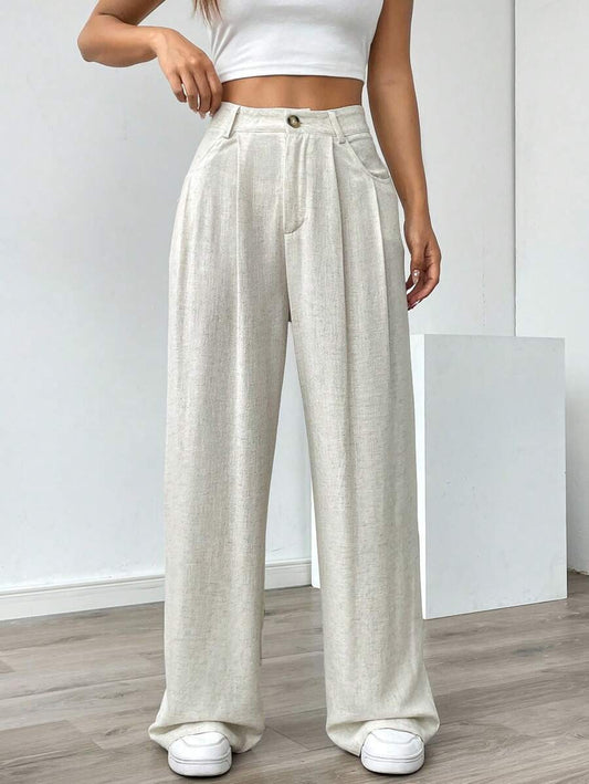 Women's High-Waist Wide-Leg Linen Pants – Casual Loose Summer Trousers