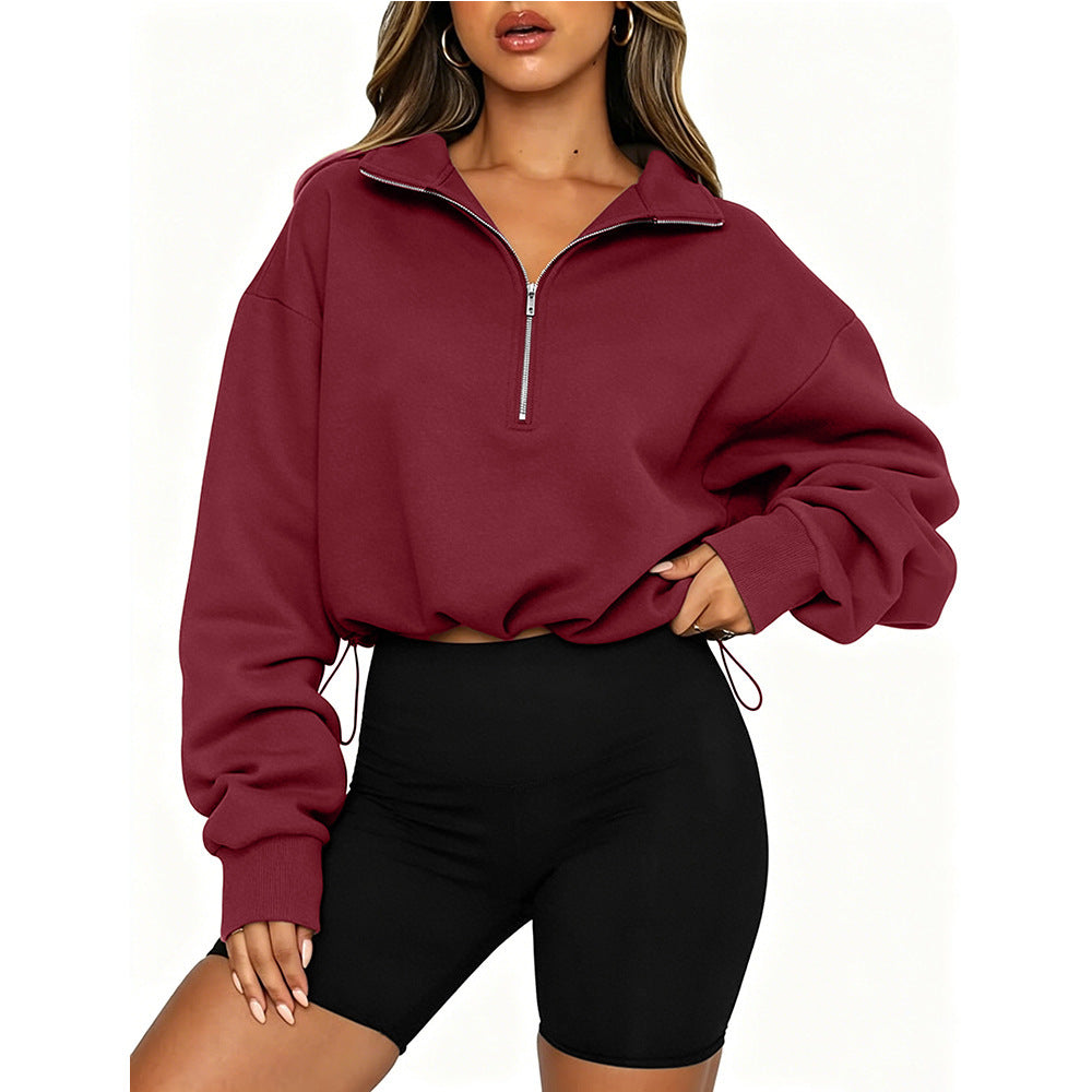Black Half-Zip Drawstring Pullover Sweatshirt Y2K Streetwear