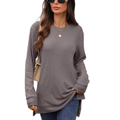Women's Oversized Crewneck Long Sleeve Side Slit Top
