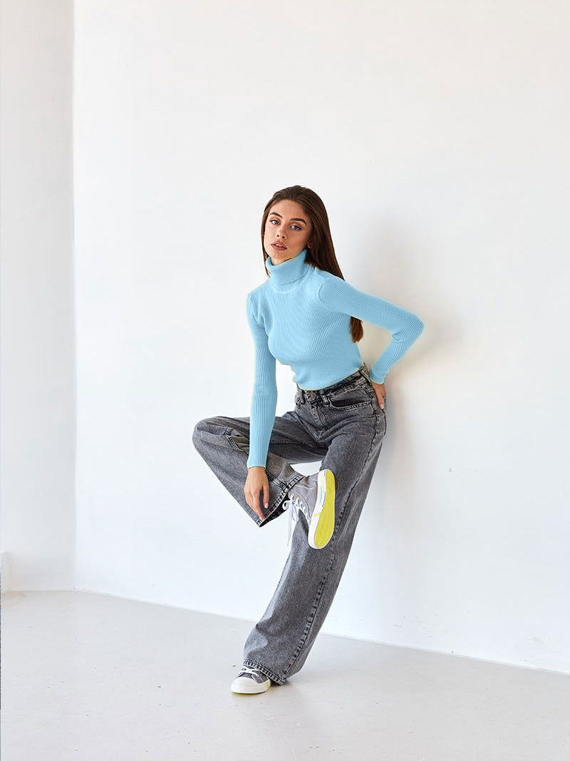 Women's Ribbed Turtleneck Knit Sweater Top