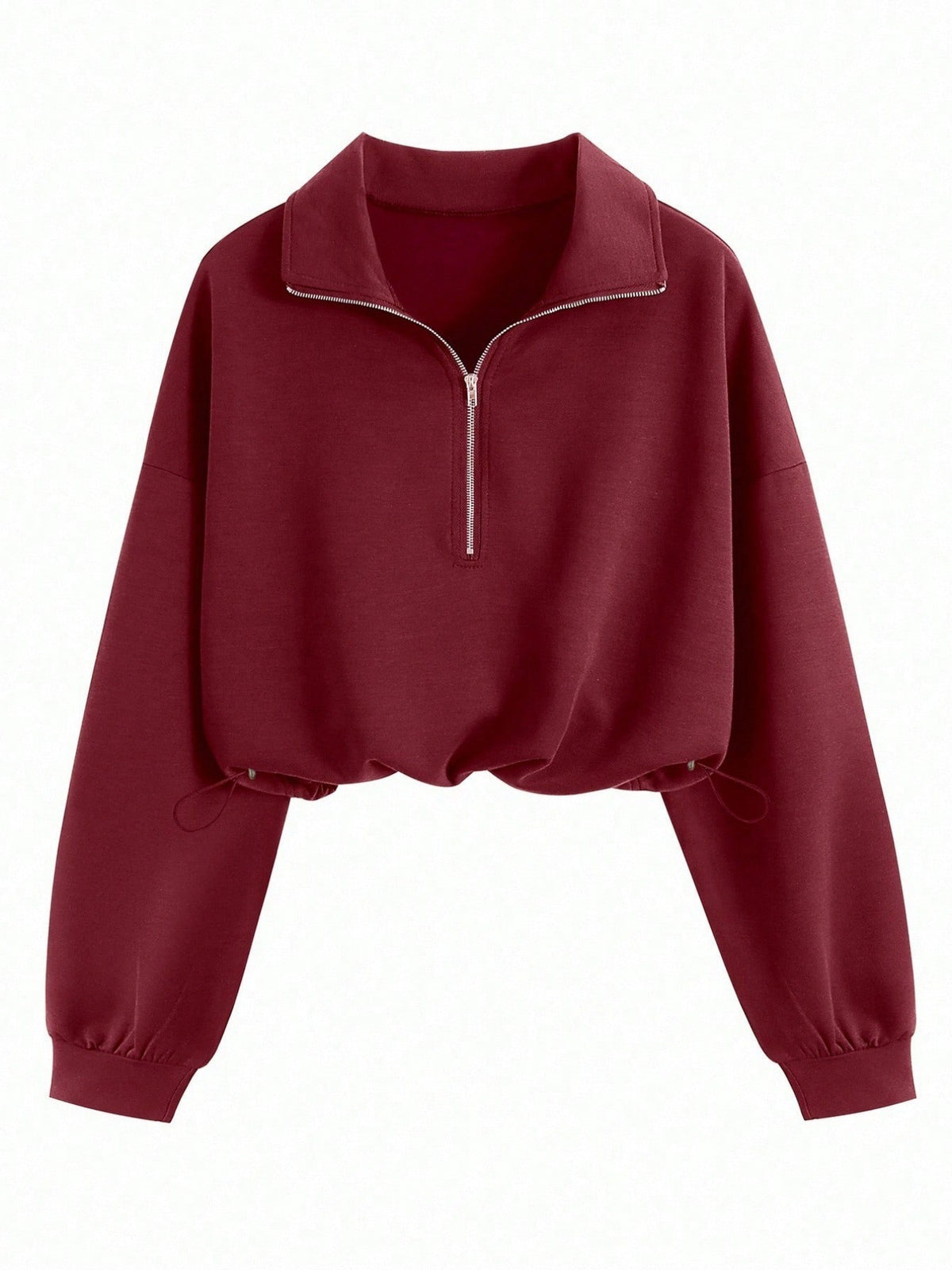 Women's Cropped Quarter Zip Drawstring Waist Sweatshirt