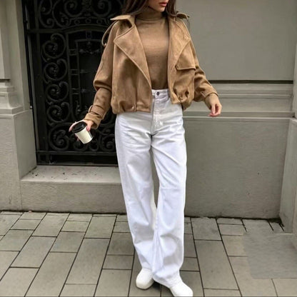 Women's Vintage Cropped Faux Suede Lapel Jacket