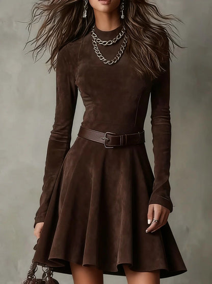 Women's Long Sleeve Crewneck Fit and Flare Knit Dress