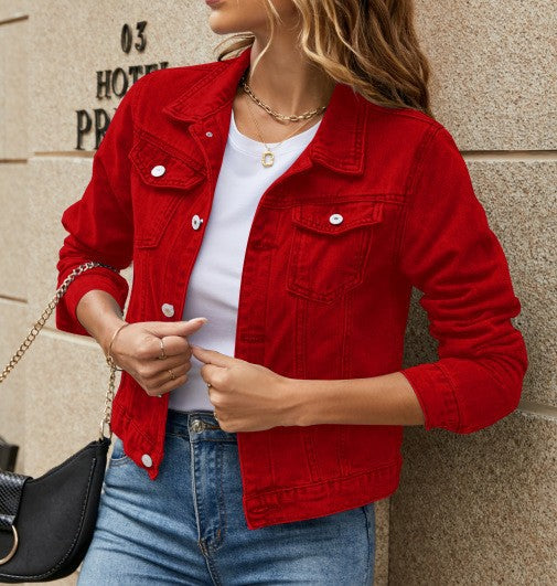 Women's Vintage Cropped Denim Jacket Button Front