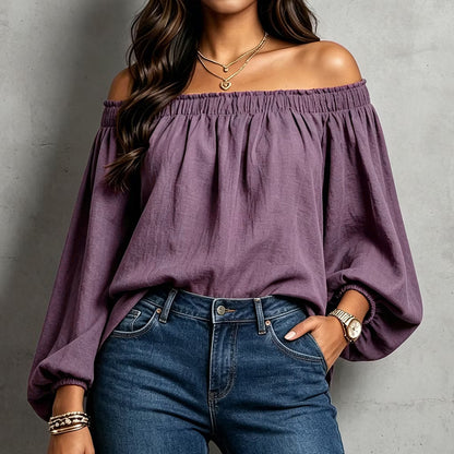 Women's Off Shoulder Smocked Blouse Puff Sleeve Loose Top