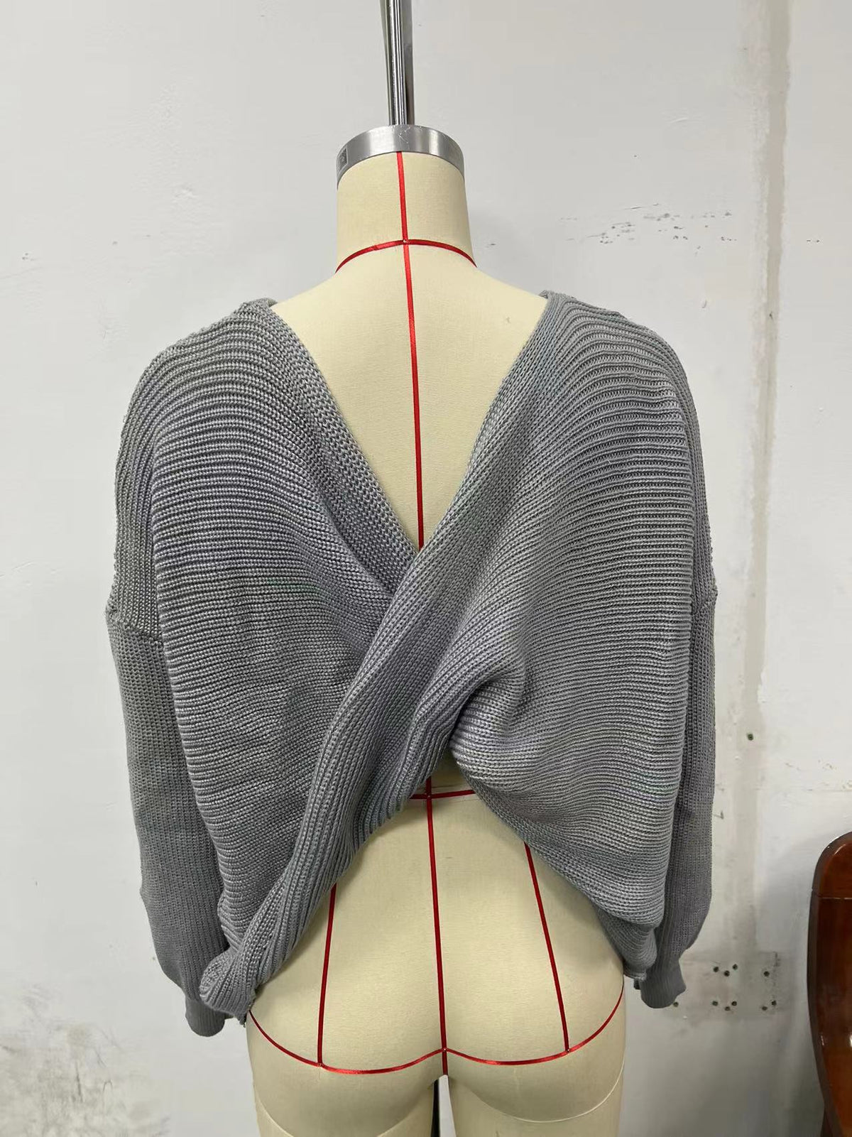 Women's One Shoulder V Neck Knit Sweater Long Sleeve