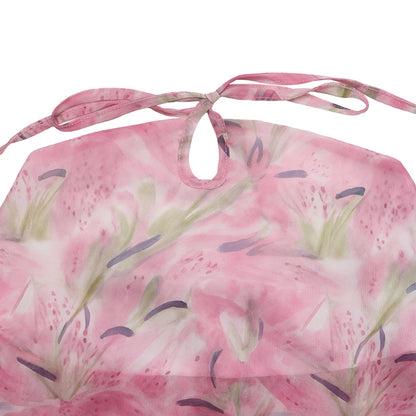 Floral Halter Chiffon Top Backless Layered Summer Vacation Pink
