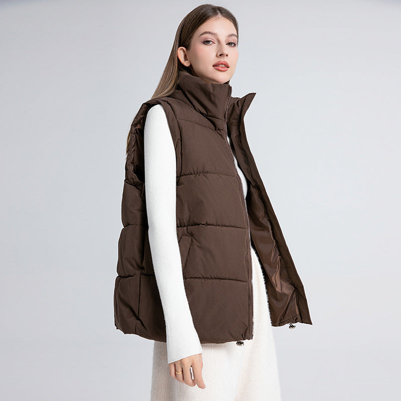 Women's Oversized Puffer Vest Stand Collar Zip Up Quilted