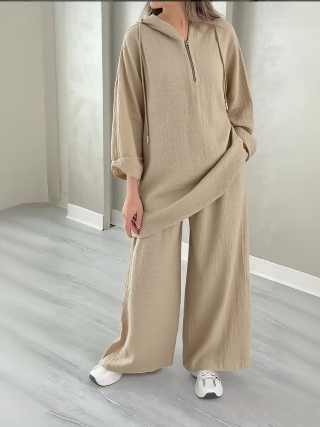 Women's Oversized Half Zip Hoodie Wide Leg Pants Lounge Set