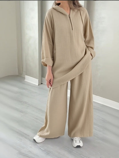 Women's Oversized Half Zip Hoodie Wide Leg Pants Lounge Set