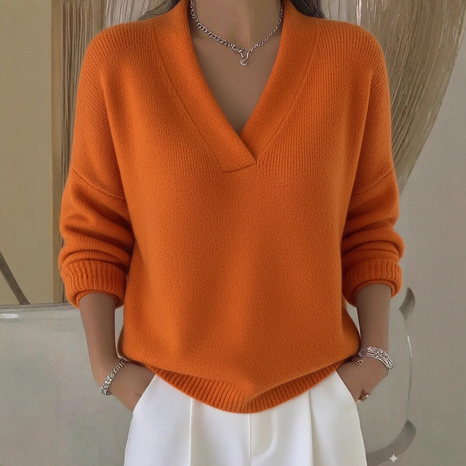 Women’s Oversized V Neck Knit Sweater Soft Pullover