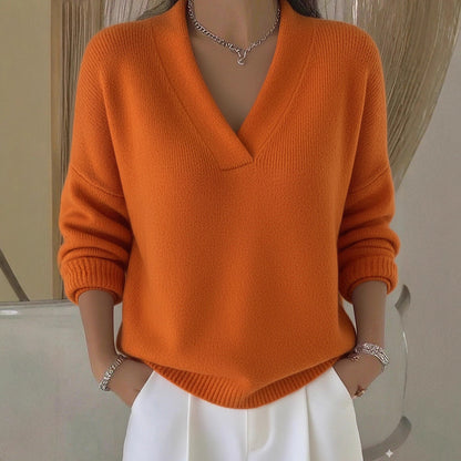 Women’s Oversized V Neck Knit Sweater Soft Pullover