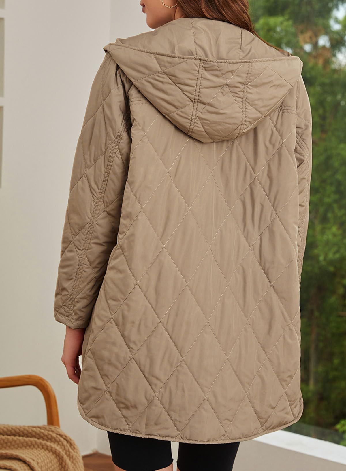 Womens Oversized Hooded Quilted Lightweight Jacket