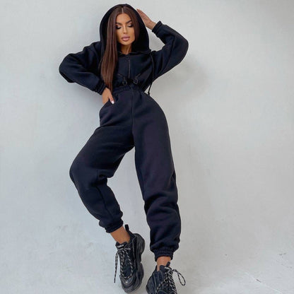Women's Oversized Zip-Up Hooded Fleece Jumpsuit
