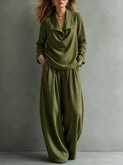 Women's Collared Sweatshirt Wide Leg Pants Lounge Set