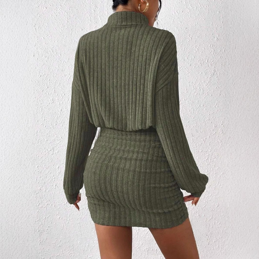 Long Sleeve Ribbed Mock Neck Bodycon Mini Dress
