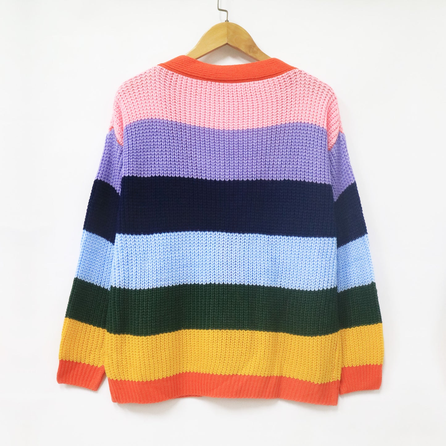 Women's Clothing Contrasting Stripes Splicing Casual Loose Cardigan Sweater