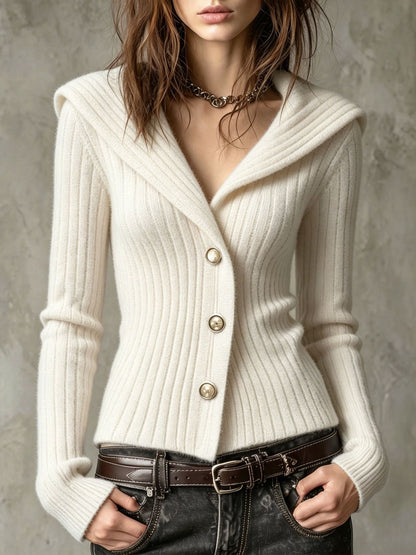 Women's Fitted Ribbed Knit Button Front V-Neck Cardigan