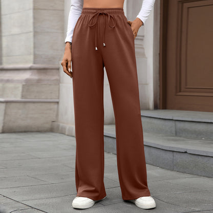 Womens Wide Leg Pants Elastic Waist Drawstring Pockets