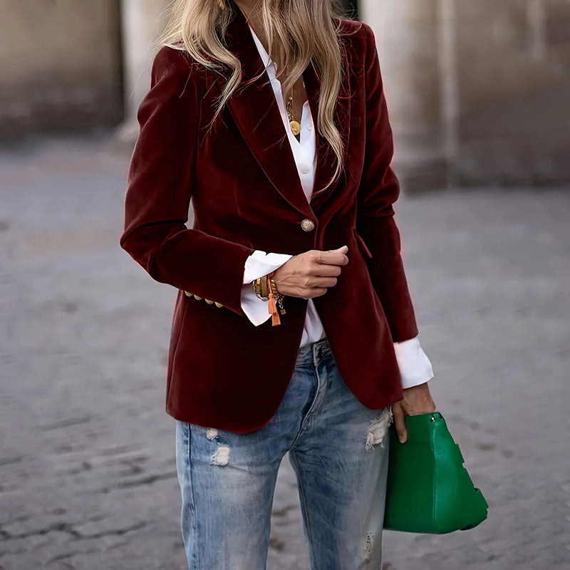Women's Velvet Blazer Fitted Elegant Work Jacket