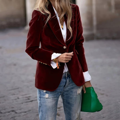 Women's Velvet Blazer Fitted Elegant Work Jacket